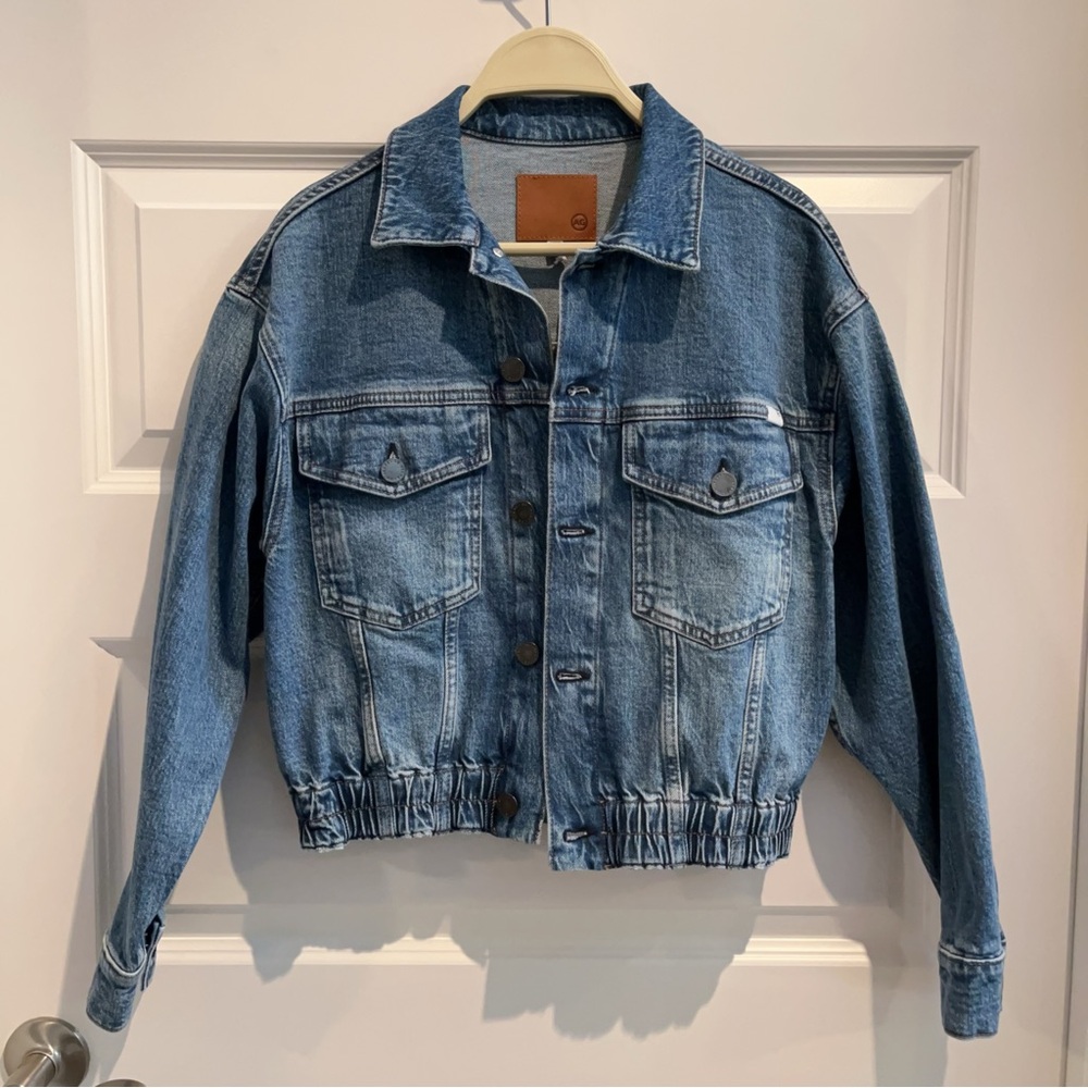 AG Modern Cinch Waist Drop Shoulder Medium Blue Denim Jacket